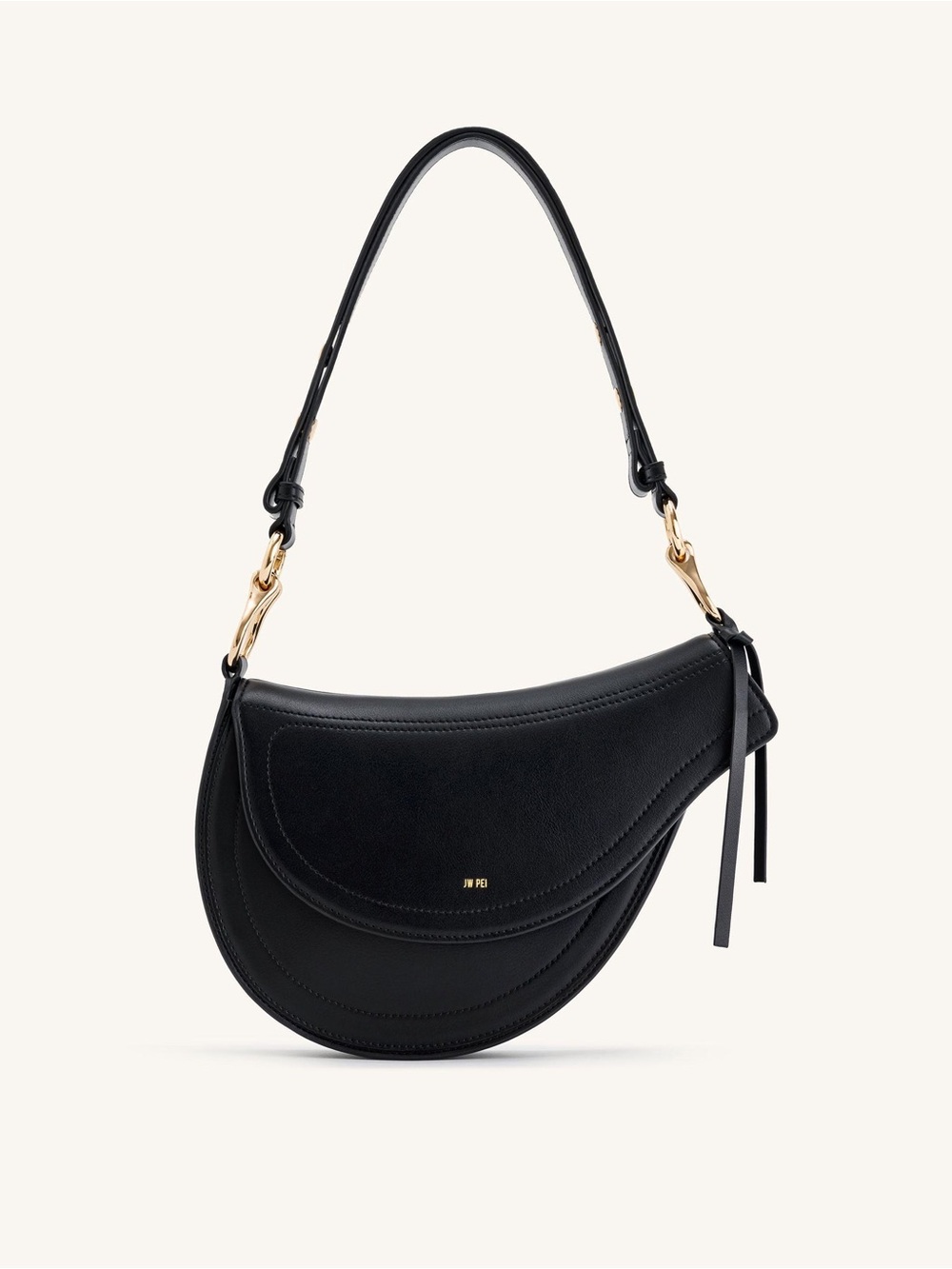 JW PEI | Women's Ashlie Black Vegan Leather Crescent Crossbody Bag Gold Hardware